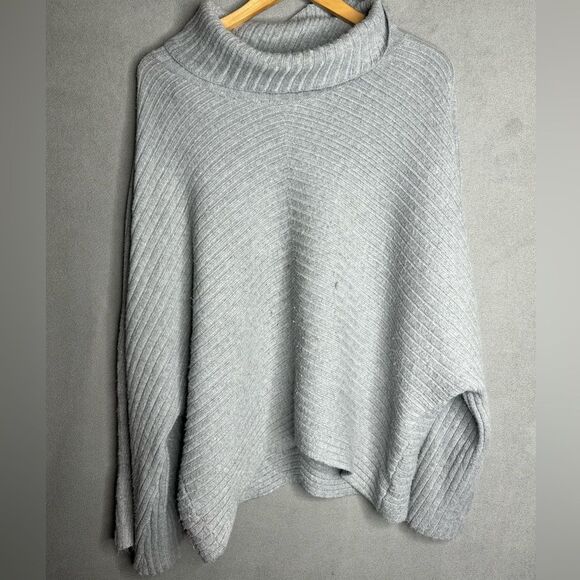 ANTHROPOLOGIE MOTH Tisbury Turtleneck Mock Neck Sweater Ribbed Gray Size XL - Picture 2 of 16